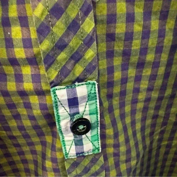 Artisti Industrie Italy Checkered Long Sleeve Button Up Green & Navy Cotton Sz L - Picture 4 of 11